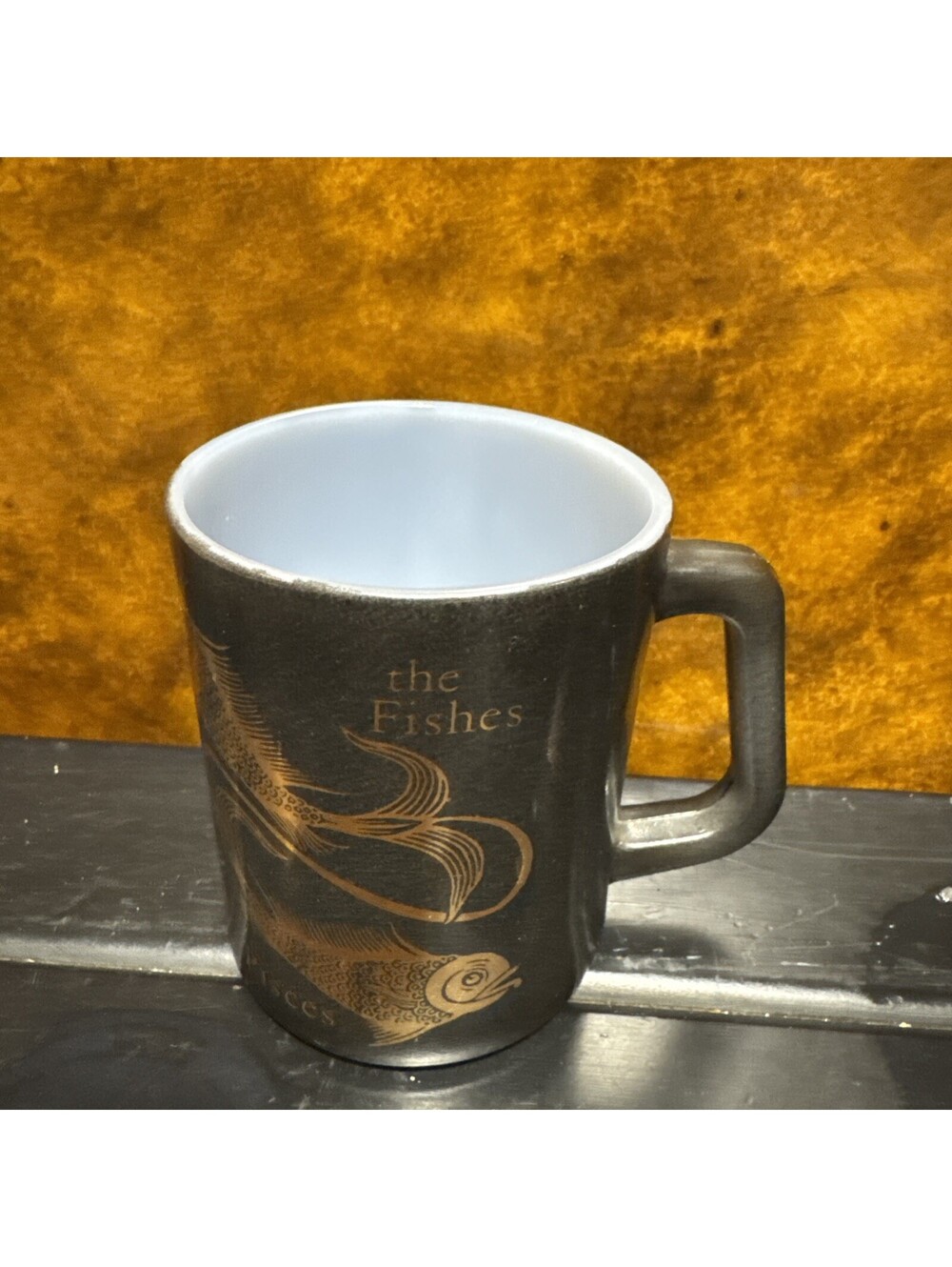 Vintage Federal Glass Zodiac Sign Pisces The FishesAstrology Mug Black Gold USA